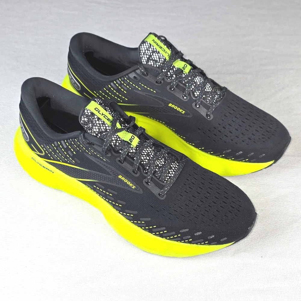 Brooks Glycerin 20 Men Ebony Nightlife Running Shoes Black Yellow Size 9.5 D